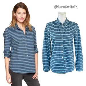 GAP - The Shrunken Boyfriend - Chambray and Turquoise Striped Button Down Top